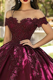 Burgundy Off the Shoulder Ball Gown Long Quinceanera Dress with Lace