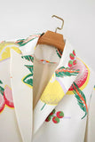 Fruit Print White Flower Notched Lapel Double Breasted Women's Blazer