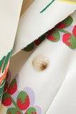 Fruit Print White Flower Notched Lapel Double Breasted Women's Blazer