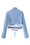 Hot Pink Notched Lapel Tie Cropped Women's Blazer
