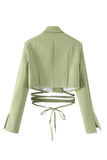 Hot Pink Notched Lapel Tie Cropped Women's Blazer