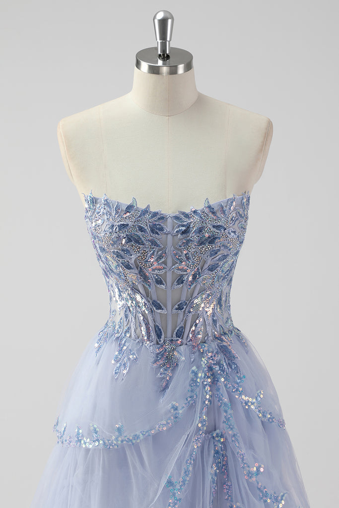 Sage Strapless A-Line Prom Dress With High Split & Sequins Beads main image 0