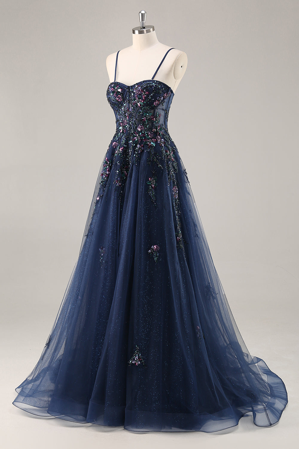 navy blue prom dresses with slit A-line Navy Blue Chiffon Split Long Prom Dress with Beading PG826 US14 / Custom Color