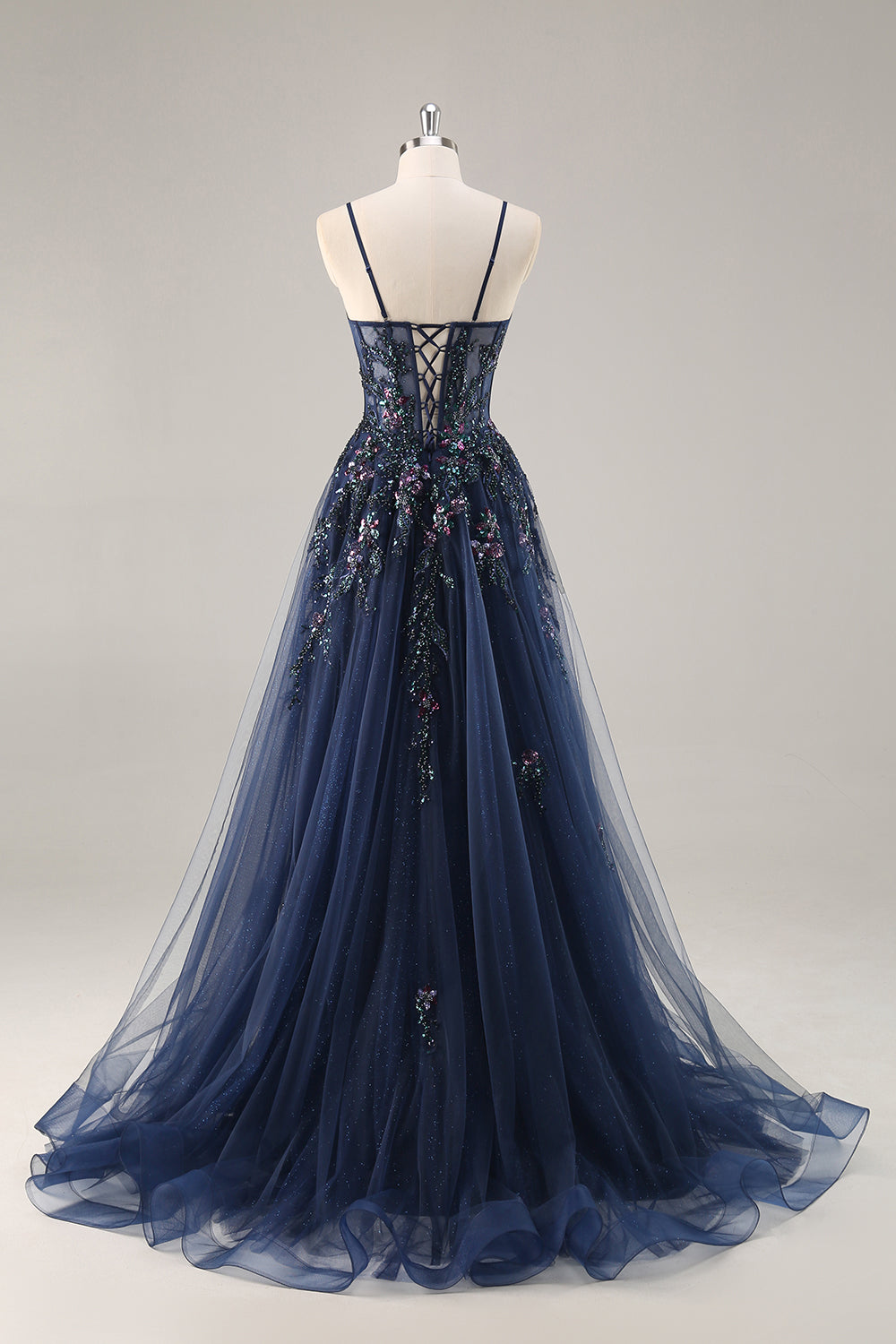 Zapaka Women Navy Strapless Long Prom Dress With Slit A Line Sequins Tulle Corset Wedding Party Dress, Navy / US10 Zapaka Women Navy Strapless Long Prom Dress With Slit A Line Sequins Tulle Corset Wedding Party Dress, Navy / US10