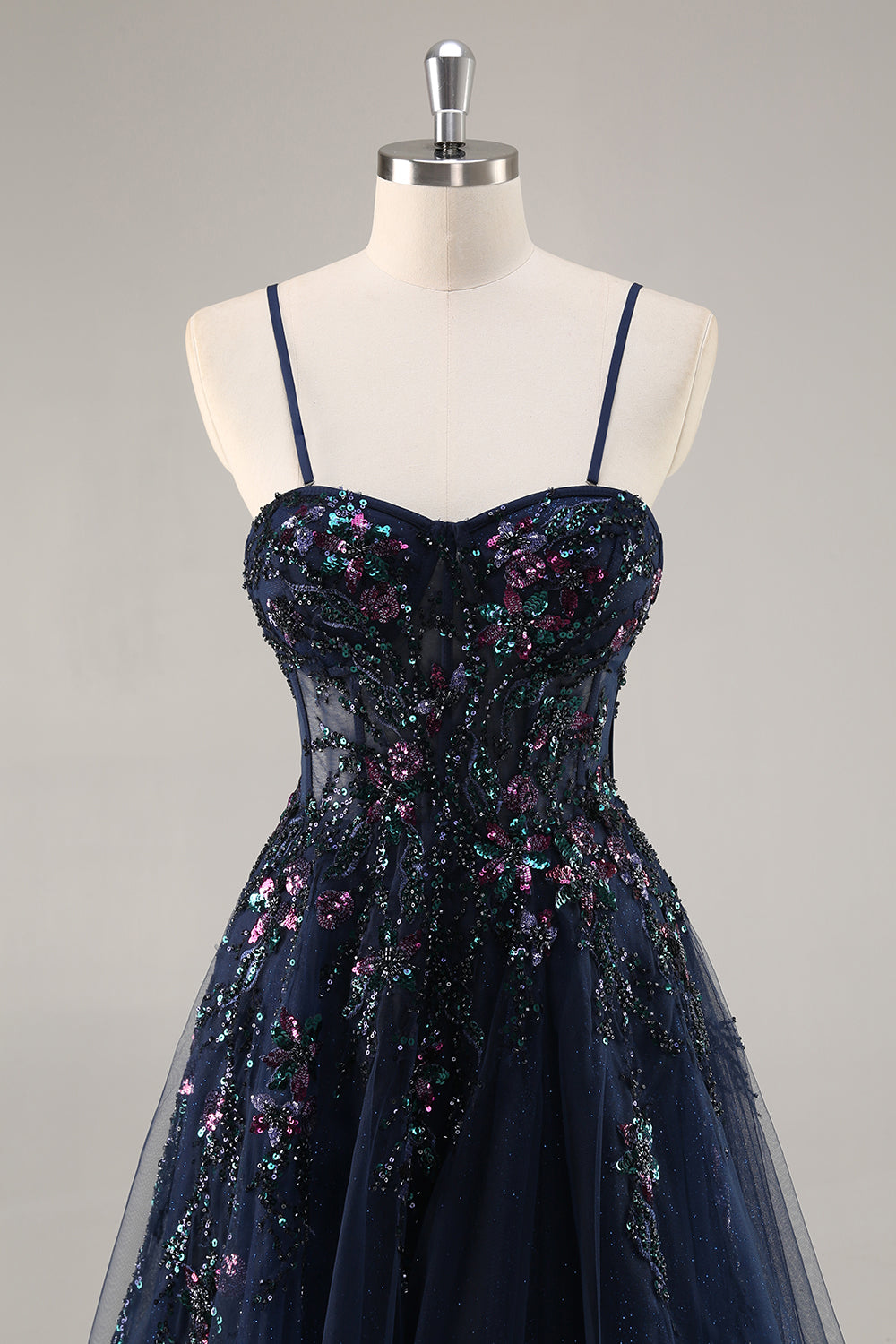 navy blue prom dress sparkly Zapaka Women Navy Strapless Long Prom Dress With Slit A Line Sequins Tulle Corset Wedding Party Dress, Navy / US10