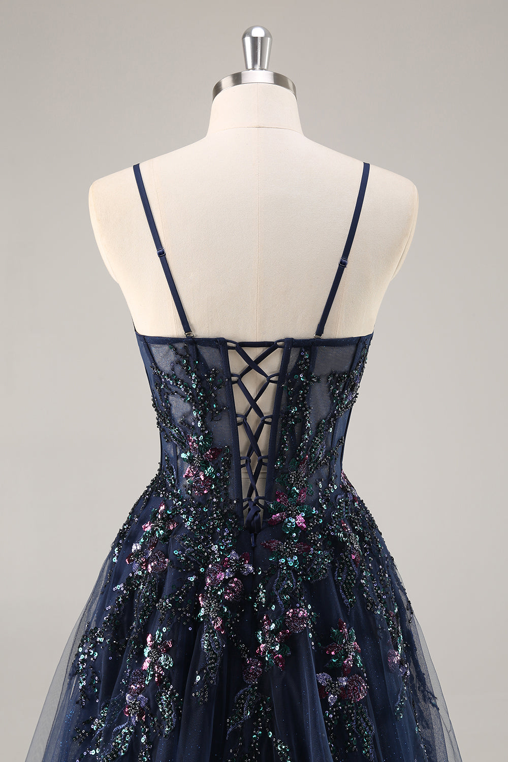 long navy homecoming dresses Navy Blue Homecoming Dress Lace High Low With Sleeves - $68.4792 #S1623