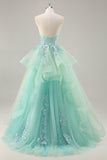 Strapless A Line Green Corset Long Prom Dress with Sequins