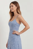 Dusty Blue A Line Long Spaghetti Straps Bridesmaid Dress with Slit