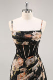 Sparkly Black Floral Corset Long Bridesmaid Dress with Beading