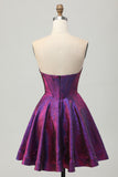 Metallic Dark Purple Strapless Corset Short Homecoming Dress