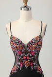 Black Bodycon Flower Spaghetti Straps Mini Homecoming Dress