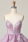 Light Purple A Line Strapless Lace Up Back Tiered Homecoming Dress with Bow