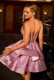 Glitter Light Purple A Line Strapless Tiered Homecoming Dress with Bow