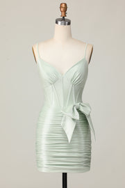 Sage Bodycon Corset Short Homecoming Dress with Bow