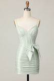 Sage Bodycon Spaghetti Straps Corset Homecoming Dress with Bow