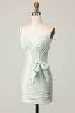 Sage Bodycon Corset Short Homecoming Dress with Bow