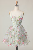 Sage Flower A-Line Corset Homecoming Dress with Lace Up Back