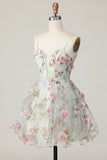 Sage Flower A-Line Corset Homecoming Dress with Lace Up Back