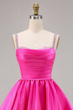 Fuchsia Satin A Line Short Homecoming Dress with Beading