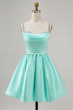 Fuchsia Satin A Line Short Homecoming Dress with Beading