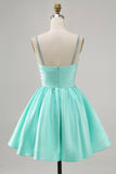 Fuchsia Satin A Line Short Homecoming Dress with Beading