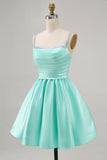 Fuchsia Satin A Line Short Homecoming Dress with Beading