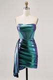 Metallic Green Corset Ruched Bodycon Short Homecoming Dress