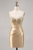 Golden Strapless Corset Bodycon Short Homecoming Dress
