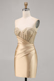 Golden Strapless Corset Bodycon Short Homecoming Dress
