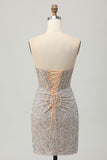 Sparkly Silver Bodycon Strapless Sequins Homecoming Dress with Slit