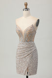 Silver Strapless Bodycon Sequins Homecoming Dress with Slit