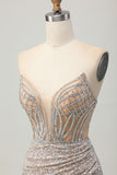 Silver Strapless Bodycon Sequins Homecoming Dress with Slit