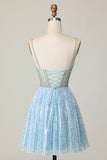Sparkly Light Blue V Neck Sequins A Line Homecoming Dress