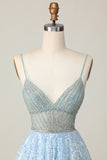 Sparkly Light Blue V Neck Sequins A Line Homecoming Dress