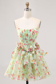 Green Strapless A Line Floral Corset Homecoming Dress