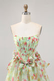 Green Strapless A Line Floral Corset Homecoming Dress