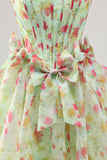 Green Strapless A Line Floral Corset Homecoming Dress