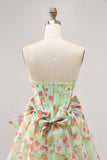 Green Strapless A Line Floral Corset Homecoming Dress