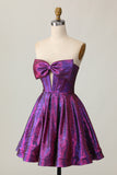 Metallic Dark Purple Strapless A Line Cut Out Corset Short Homecoming Dress