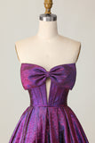 Metallic Dark Purple Strapless A Line Cut Out Corset Short Homecoming Dress