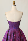 Metallic Dark Purple Strapless A Line Cut Out Corset Short Homecoming Dress