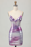Silver Purple Bodycon Ruffled V Neck Homecoming Dress