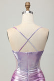 Silver Purple Bodycon Ruffled V Neck Homecoming Dress