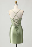 Sage Green Bodycon Corset Sequins Homecoming Dress with Lace Up Back
