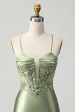 Sage Green Bodycon Corset Sequins Homecoming Dress with Lace Up Back