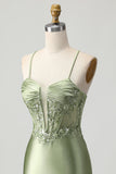 Sage Green Bodycon Corset Sequins Homecoming Dress with Lace Up Back