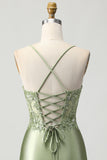 Sage Green Bodycon Corset Sequins Homecoming Dress with Lace Up Back