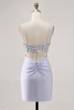 Lavender Bodycon Corset Sequins Homecoming Dress