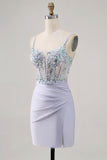 Lavender Bodycon Corset Sequins Homecoming Dress
