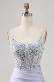 Lavender Bodycon Corset Sequins Homecoming Dress